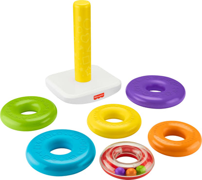 Fisher-Price Baby & Toddler Toy Giant Rock-a-Stack with colorful rings stacked on a base, over 14 inches tall for ages 1+.