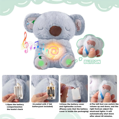 EGSHUFU Anxiety Relief Koala Soothing Breathing Otter,Evora Anxiety Relief Koala,Calming Otter Plush Rest Calming Sleep with Music Light Rhythmic Breathing Motion for Kids Sleeping (Gray)