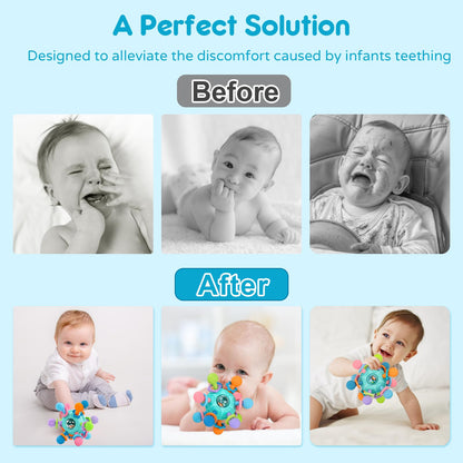Blue Baby Rattle and Teether toy by Kaybolge, sensory Montessori toy for infants 0-12 months, perfect for early grasp and teething.