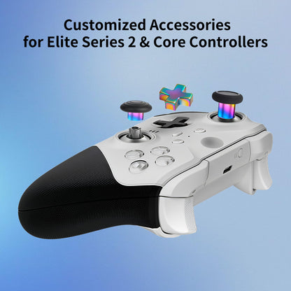 YUNMGALH Elite Series 2 controller accessories kit with rainbow thumbsticks, D-pads, trigger paddles, and storage case for Xbox One.