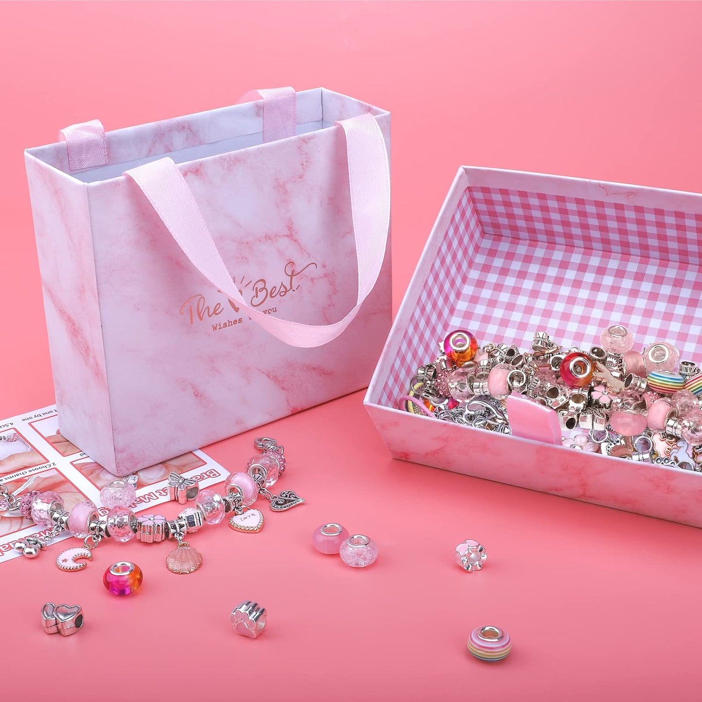 TOYESS Charm Bracelet Making Kit, Art and Crafts for Kids, Jewellery Making for Girls Gifts, Stocking Filler Girls Toys Age 5-12, Pink