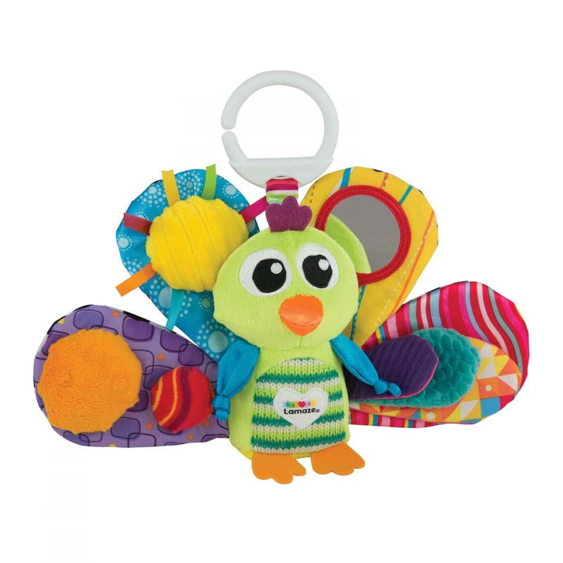 LAMAZE Jacques the Peacock clip-on baby toy for prams and pushchairs, sensory toy for newborns 0-6 months.
