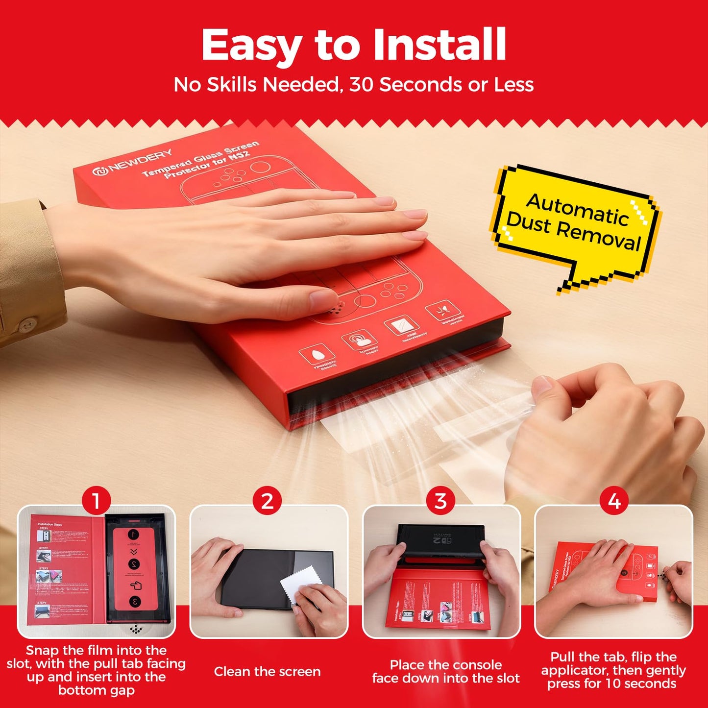 NEWDERY Nintendo Switch 2 screen protector, 9H tempered glass, full coverage, anti-fingerprint, easy bubble-free installation