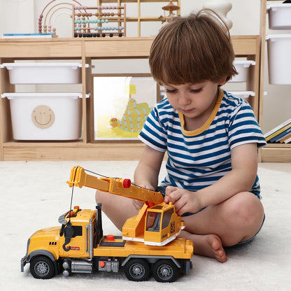 Tacobear Big Crane Truck Toys Gifts for Boys 3 4 5 6 7 8 Years 1/16 Scale Friction-Powered Vehicles Construction Wrecker Truck with Lights and Sounds Educational Boys Toy Gift for Kids Toddlers