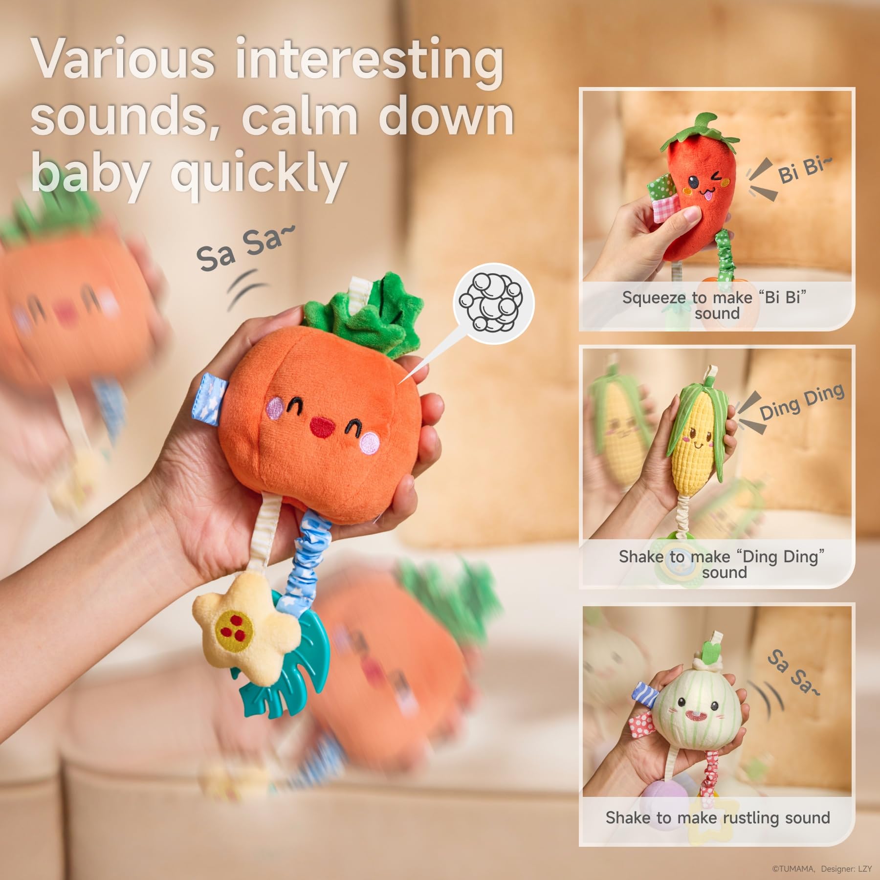 TUMAMA KIDS baby toy rattle for 0-12 months, clip-on sensory toy for pram and pushchair, suitable for boys and girls.