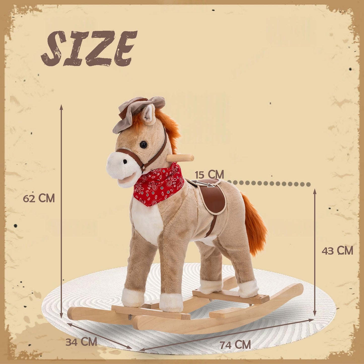 NINODOVAE Kids Rocking horse,Plush Stuffed Animal Rocker, for kids 1-3 years (light brown)