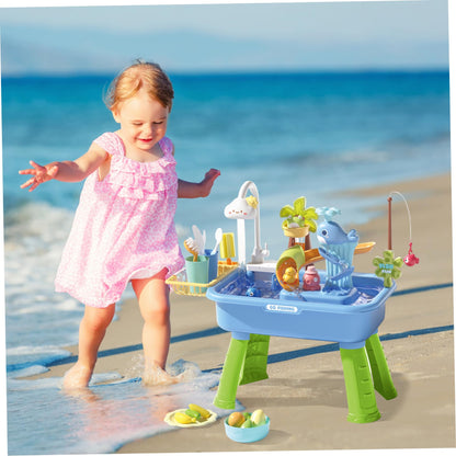 Huraoerrrr Water Table for Toddlers 1-3, Kids Electric Play Sink with Running Water, Removable Table Legs, 180° Rotating Faucet for Park, Nursery, Garden