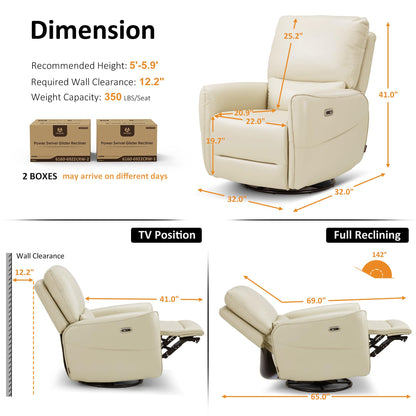 MCombo Electric Recliner Armchair, Swivel, Rocking, Reclining Chair with Lumbar Support, Nursing Chair Glider Recliner for Small Space, Living Room, Faux Leather 6922 (Cream White)