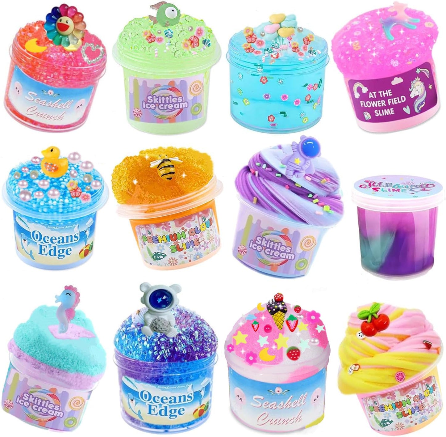 Crunchy slime set for kids with colorful, soft, non-sticky slime, perfect for stress relief and DIY fun, by Vomkela.