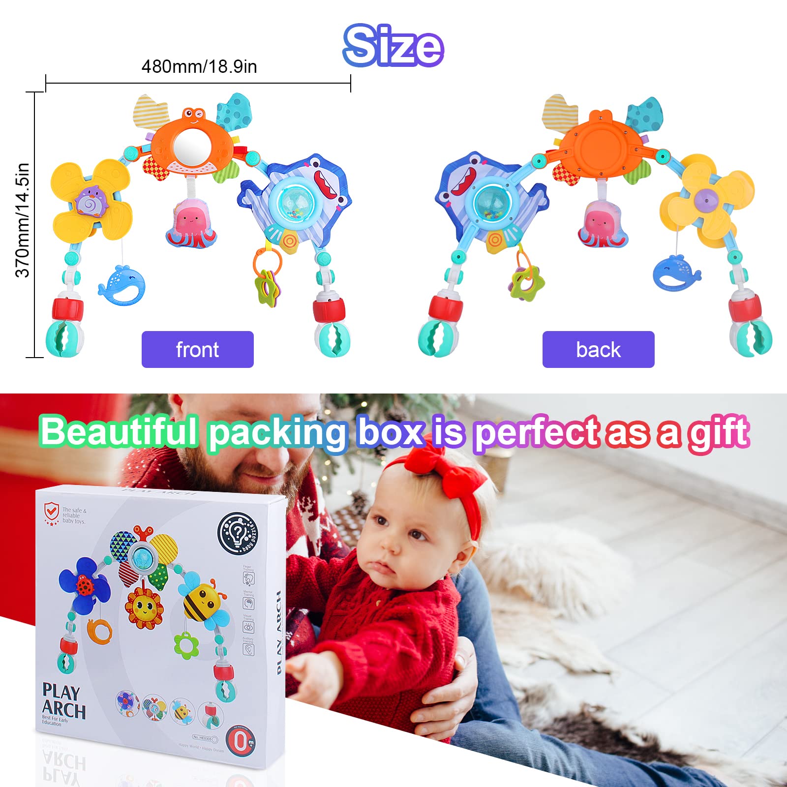 Yusvwkj ocean-themed baby mobile with clip-on toys for pram, crib, or stroller, suitable for newborns to 12 months.