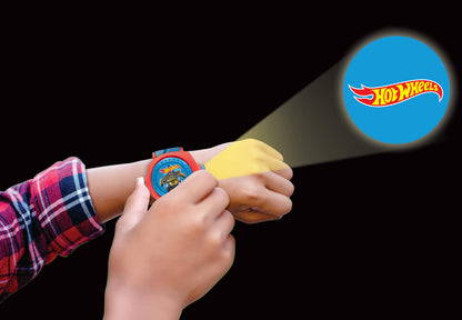 LEXIBOOK Hot Wheels adjustable projection watch in blue with digital screen and 20 images for children, DMW050HW.
