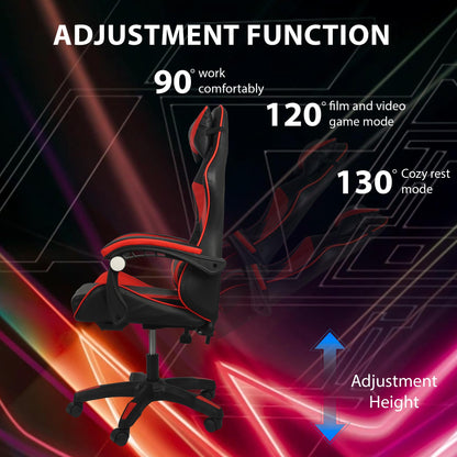 Black and red Shine Planet gaming ergonomic drafting chair with lumbar support, adjustable headrest, recline, and height features.