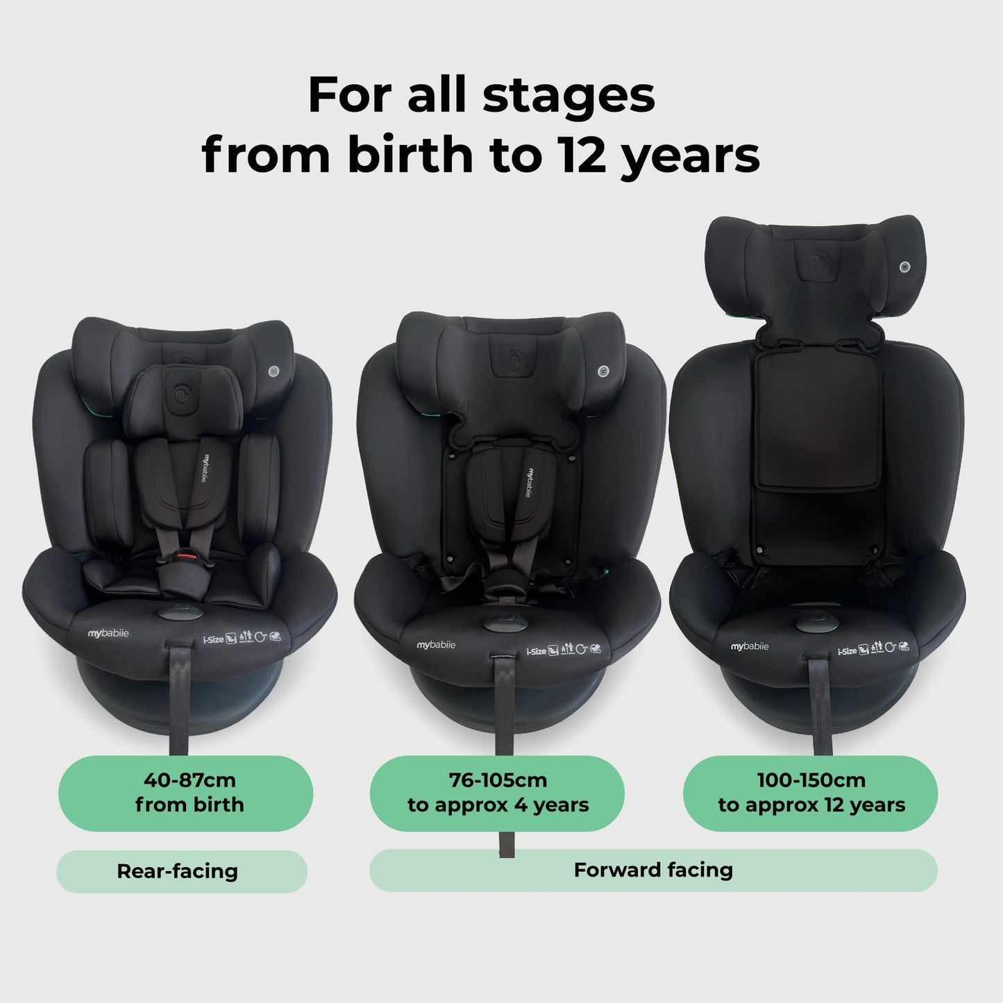 My Babiie MBCS300 Easy 360° Spin R129 Baby Car Seat – Top Tether, ISOFIX, Birth to 12yrs (40-150cm), i-Size, ERF, Group 0+/1/2/3, Rotating 360 Swivel - Black