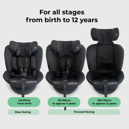 My Babiie MBCS300 Easy 360° Spin R129 Baby Car Seat – Top Tether, ISOFIX, Birth to 12yrs (40-150cm), i-Size, ERF, Group 0+/1/2/3, Rotating 360 Swivel - Black