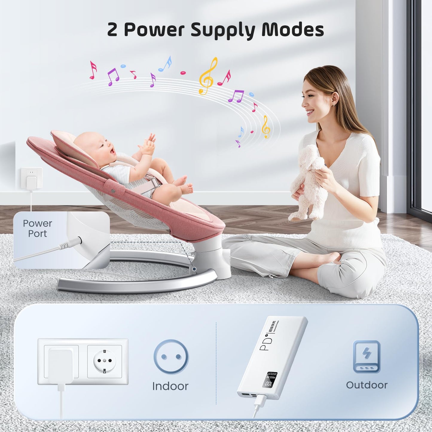 Aoykkii Electric Baby Bouncer Chair with Mobile App Control,Remote Control and IMD Touch Panel,Electric Baby Swing with 5 Swing Amplitudes 3-Stage Timer,Soft Padded Lamb Newborn Bouncer (Pink)