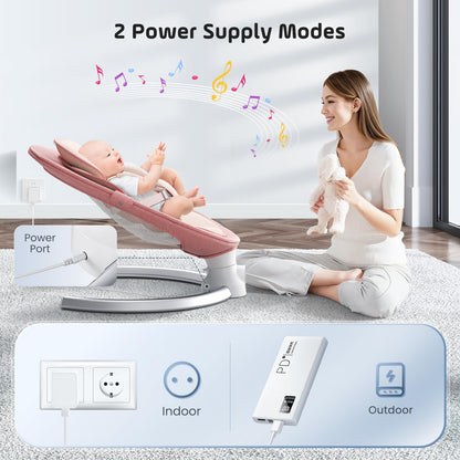 Aoykkii Electric Baby Bouncer Chair with Mobile App Control,Remote Control and IMD Touch Panel,Electric Baby Swing with 5 Swing Amplitudes 3-Stage Timer,Soft Padded Lamb Newborn Bouncer (Pink)
