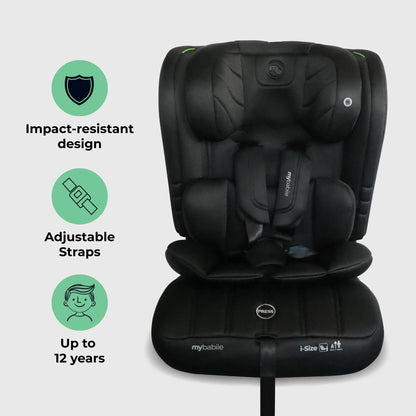 My Babiie MBCS50 Toddler to Booster R129 Child Car Seat - 5-Point Harness, 76-150cm (Approx. 9-36kg, 15 Months - 12 Years), i-Size, Group 1/2/3, Adjustable, Forward Facing - Black