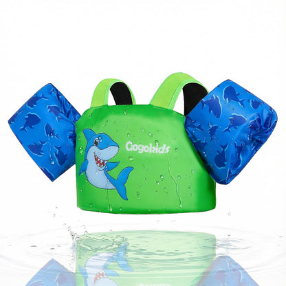 Gogokids toddler swimming float vest with arm bands, shoulder harness, ideal for kids 1-6 years learning to swim.