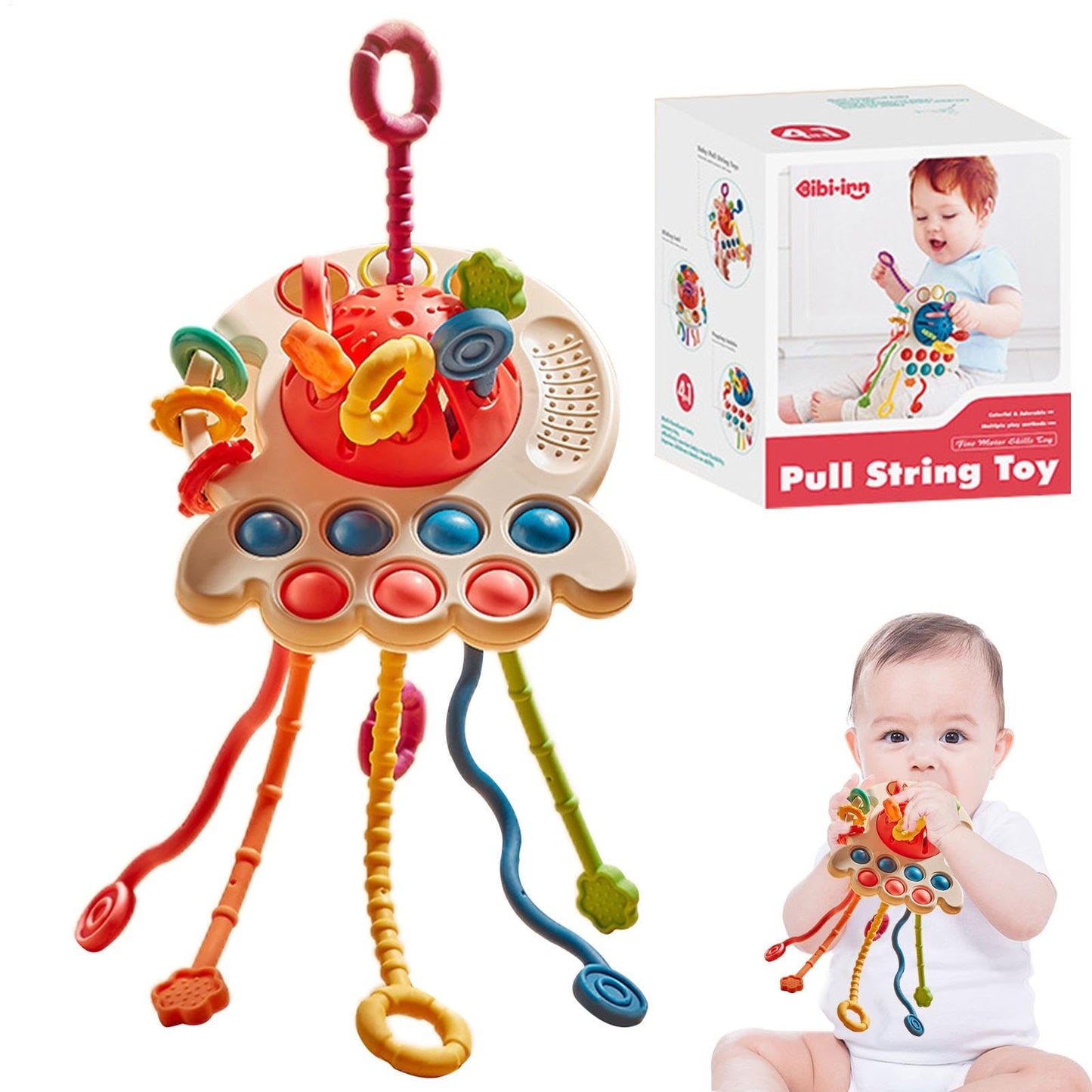 ETUCYNG Baby Toy Pull String Toy - Silicone Pull String Activity Toy, U-fo Silicone Pulling Toy, Sensory Toys For Toddler, Travel Toys For Babies, Early Development Baby Toys Fine Motor Skills Toys
