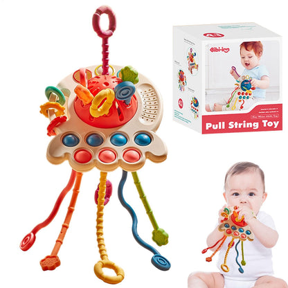 ETUCYNG Baby Toy Pull String Toy - Silicone Pull String Activity Toy, U-fo Silicone Pulling Toy, Sensory Toys For Toddler, Travel Toys For Babies, Early Development Baby Toys Fine Motor Skills Toys