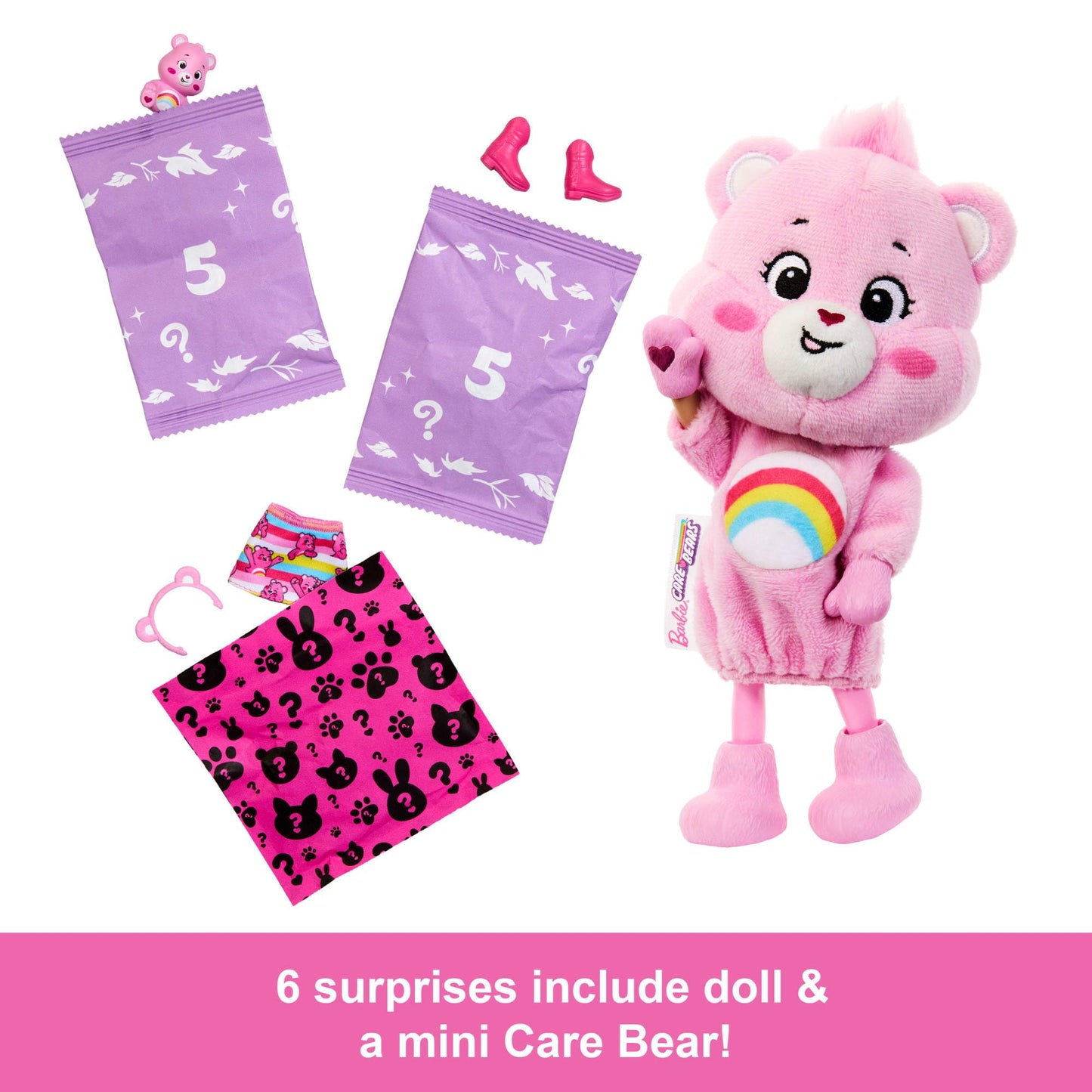 Barbie Cutie Reveal Chelsea Doll & Accessories, Care Bears Series, Small Doll with Plush Costume & 6 Surprises (Styles May Vary), JCN97