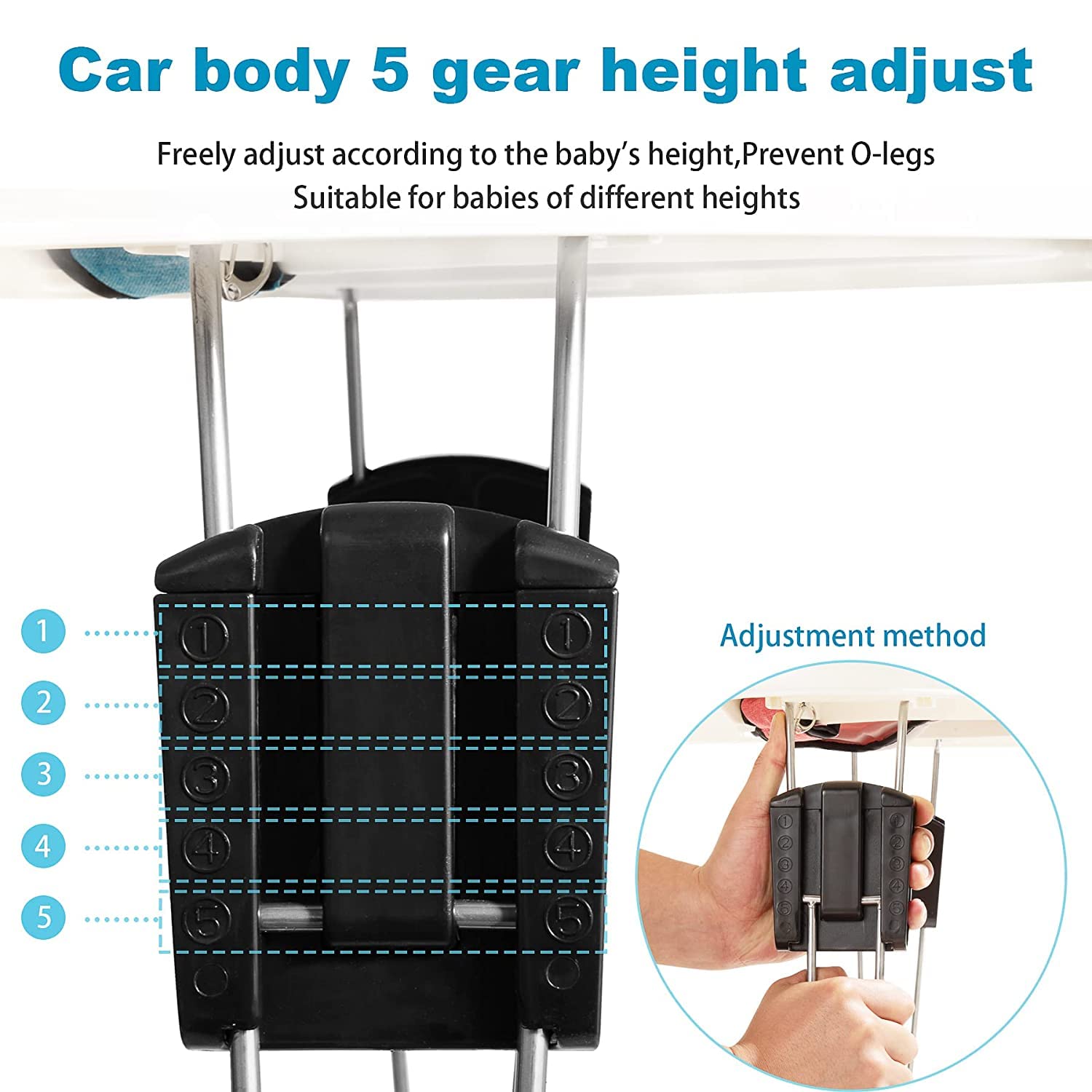 White SMARTRICH baby walker by LANGYI, foldable with anti-rollover feature, suitable for 66-80cm tall infants, foldable baby chair