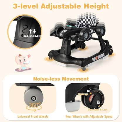 COSTWAY 4-in-1 baby walker with foldable design, adjustable height, lights, music, steering wheel, suitable for toddlers 6-18 months.