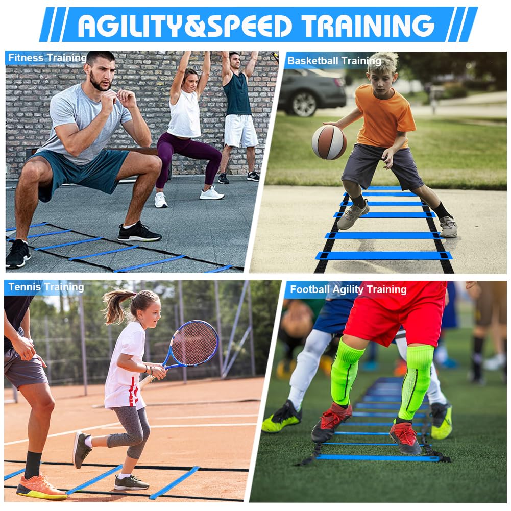 YGORTECH Football Training Equipment for Kids, Speed Agility Training Set, Agility Ladder 12 Rung 6M, Football Kick Trainer, 12 Disc Cones, Football Training Kit Gifts for Boys