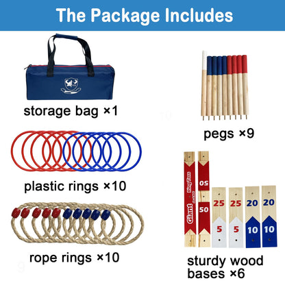 wooden Ring Toss Games, Premium Quoits Garden Game Set, Throwing Tossing Game (Large)
