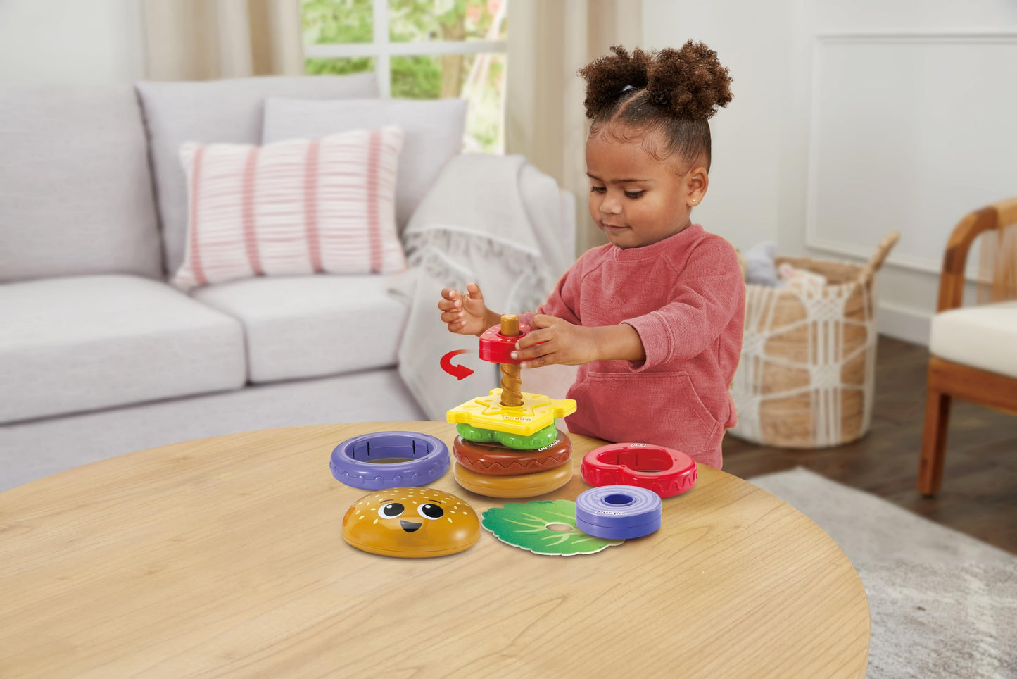 VTech Baby Build-a-Burger, Stacking and Sorting Toy with 6 Food Pieces, Shape Sorting, Stacking Play, Matching, Spinning and Colours, Gift for Babies 18, 24 months +, English Version