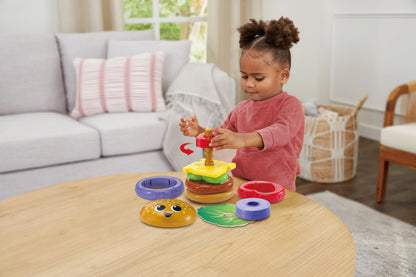 VTech Baby Build-a-Burger, Stacking and Sorting Toy with 6 Food Pieces, Shape Sorting, Stacking Play, Matching, Spinning and Colours, Gift for Babies 18, 24 months +, English Version