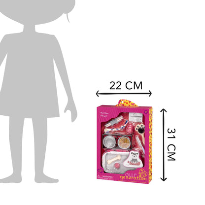 Our Generation pet care puppy doll toy set with accessories for 18-inch dolls, perfect for animal-loving kids aged 3 to 10.