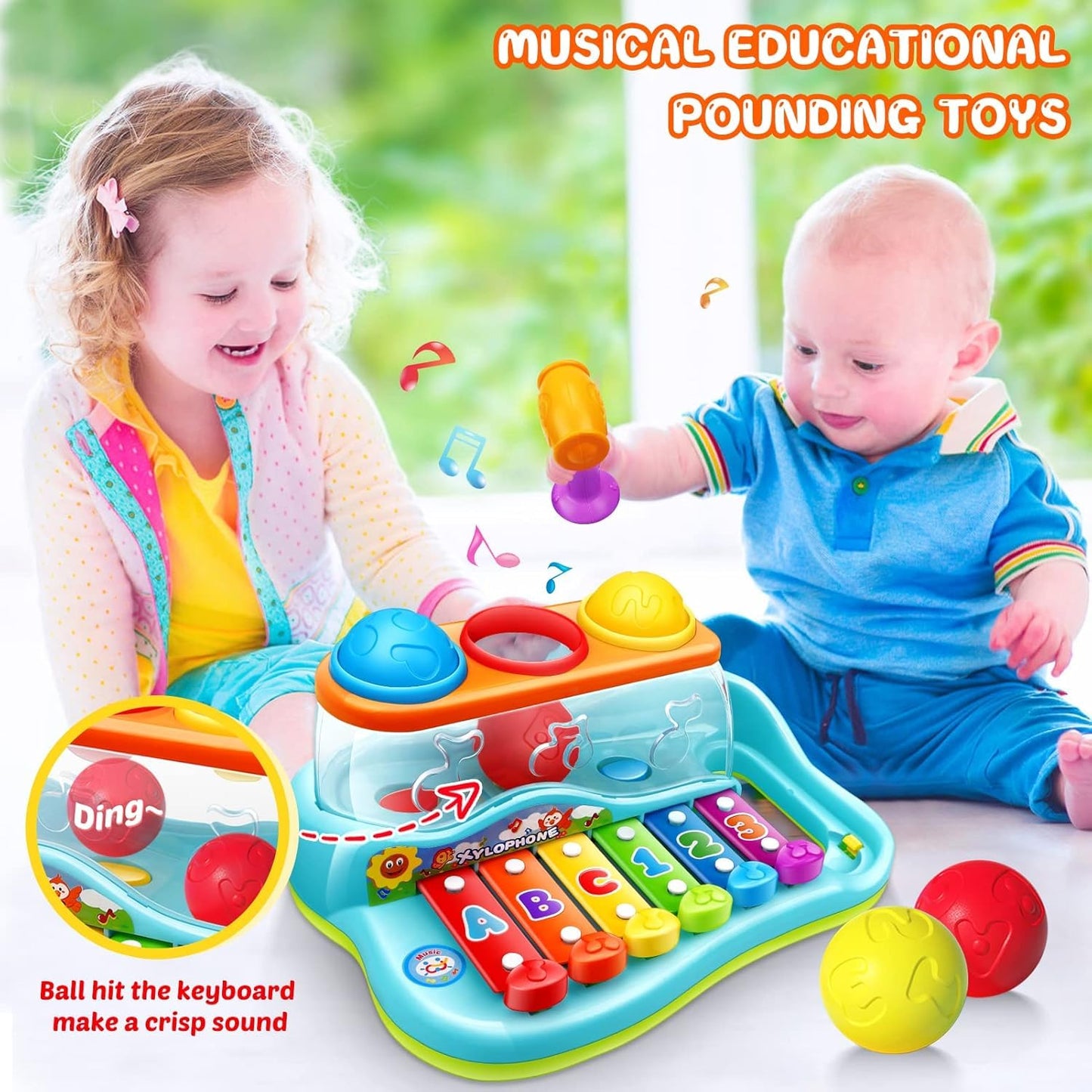 Kaysaitoy baby xylophone toy for 1-year-olds, colorful wooden instrument with hammer, ideal for early educational play and musical development.