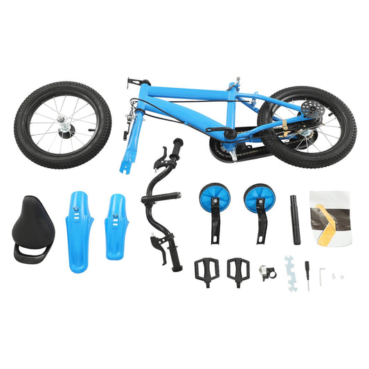 HPDTZ 14'' Children's Bicycle, Children's Learning Bicycle, Kids Bike for Children Ages 3-5, 14 inch Wheels with Stabilisers (Blue)