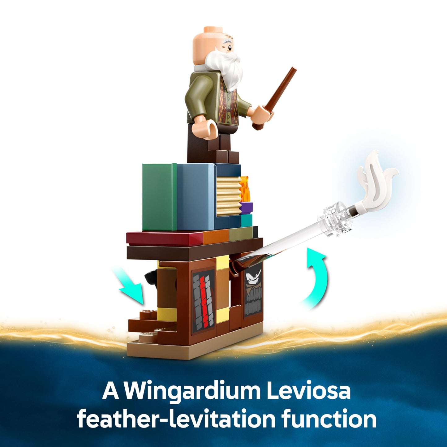 LEGO Harry Potter Hogwarts Castle Charms Class set with Hermione Granger and Ron Weasley minifigures, featuring levitation function.