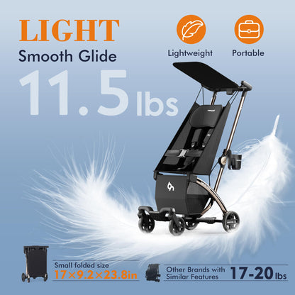 Beberoad R1 Auto-Fold Travel Stroller for Airplane, Ultra Compact Stroller Pushchair Buggy for Babies, Kids, Toddlers Over 6 Months, Lightweight Baby Pram Trolley Cabin Approved, Only 11.5 lbs, Black