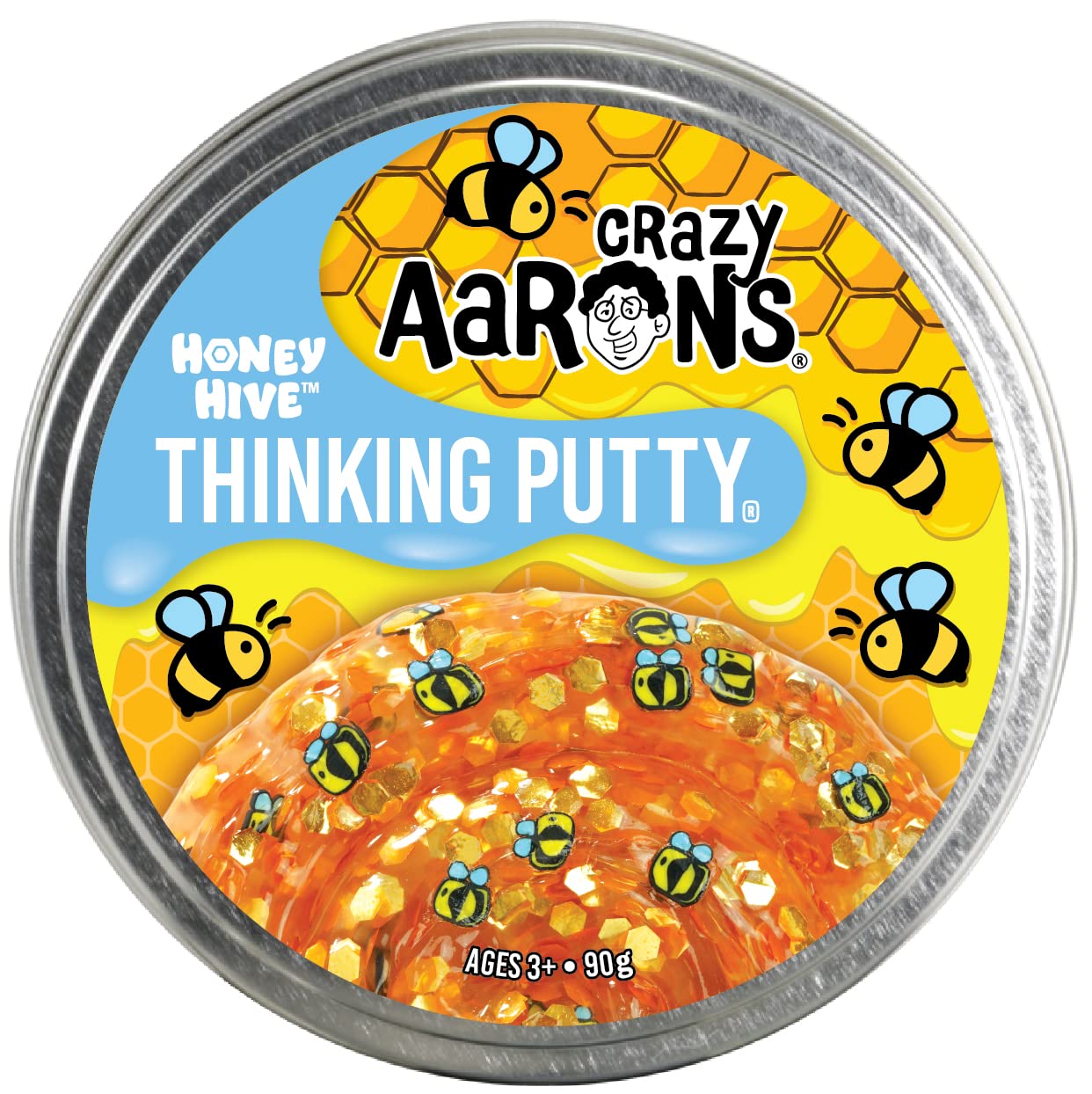 Crazy Aaron's Trendsetters Honey Hive clear putty with hidden pieces, non-toxic, flexible, and never dries out for creative play.