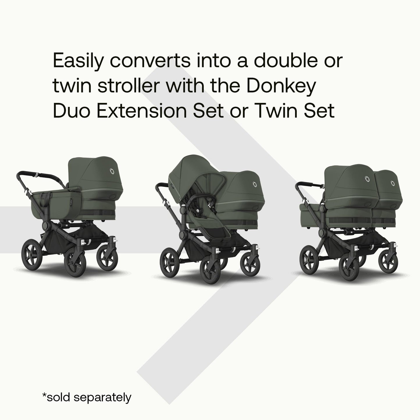 Bugaboo Donkey 5 Mono, Convertible Double Stroller, Improved Design, Reversible Seat, One Hand Steering, Side Basket, Black/Forest Green