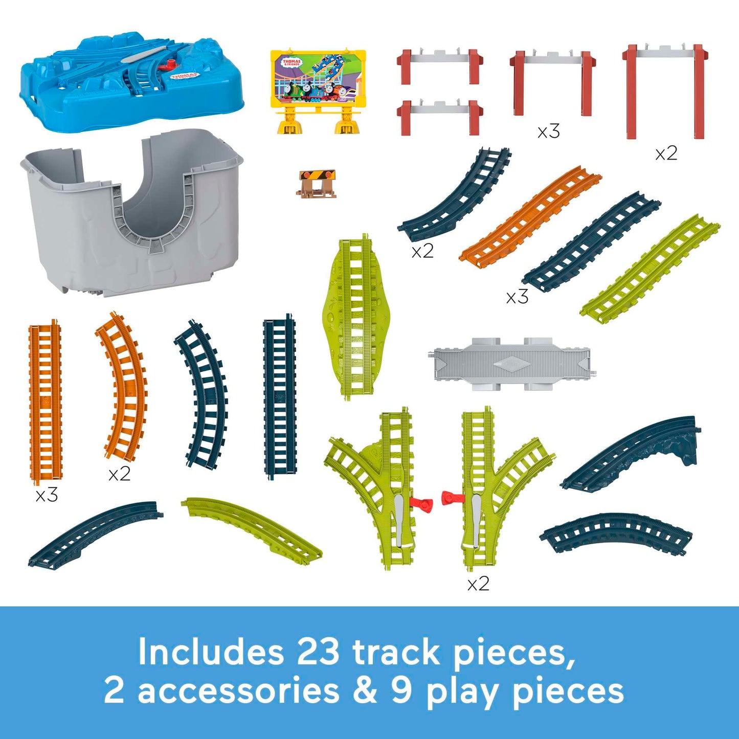 Thomas & Friends Toy Train Tracks Set, Connect & Build Bucket, 34-Piece Expansion Pack for Diecast & Motorized Trains, Kids Ages 3+ Years, HNP81