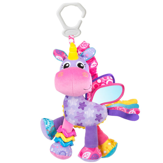Playgro Activity Friend Stella Unicorn - Delight Your Baby Girl with this Sensory Development Toy, Ideal Baby Girl Gift for 0+ Months - On-The-Go Fun with Car Seat Toys and Pram Toy