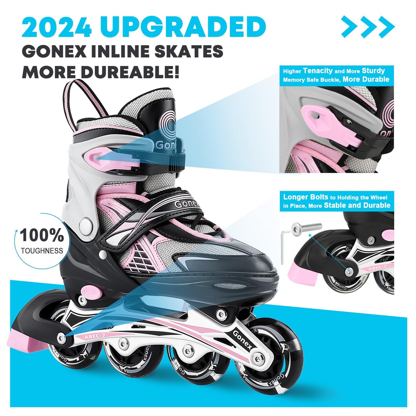 Gonex Inline Skates, Adjustable Inline Roller Skates Blades with Illuminating Light Up Wheels for Kids Girls Boys Teens, Pink M