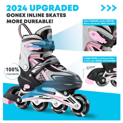 Gonex Inline Skates, Adjustable Inline Roller Skates Blades with Illuminating Light Up Wheels for Kids Girls Boys Teens, Pink M