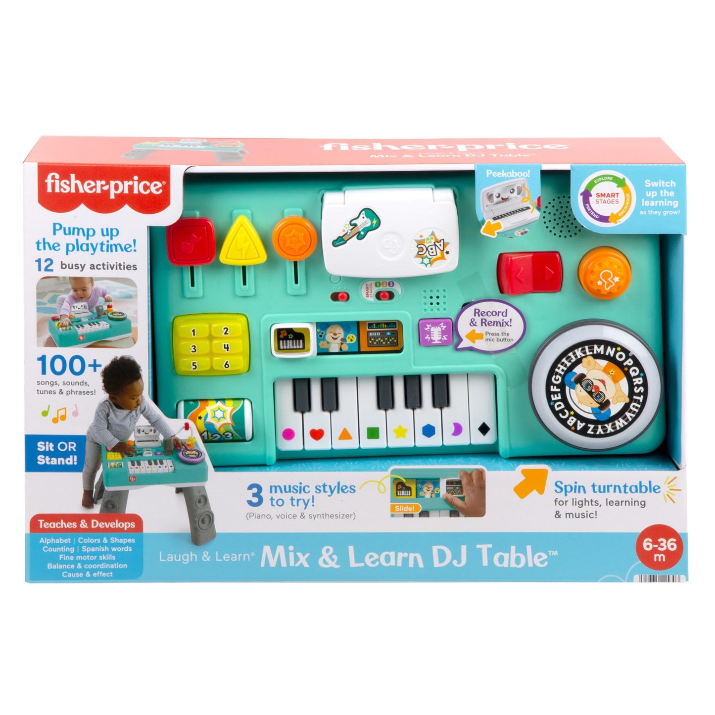 Fisher-Price Laugh & Learn Mix & Learn DJ Table for babies and toddlers with lights, sounds, and musical activities.