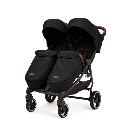 Ickle Bubba Venus Max Double Stroller – Twin Pushchair from Birth to 15kg per Seat, Independent Recline Seats, Footwarmers, Rain Cover, Compact Fold, Swivel Wheels & Suspension (Black)