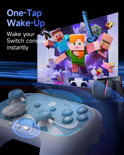 EasySMX S10 Switch and PC controller with mechanical buttons, 6-axis gyro, Bluetooth, RGB lighting, swappable D-pad, and anti-drift joysticks.