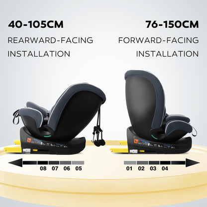 Reecle I-Size 360 Swivel Baby Car Seat, 40-150cm (0-12 Years), Compatible with ISOFIX (Grey)