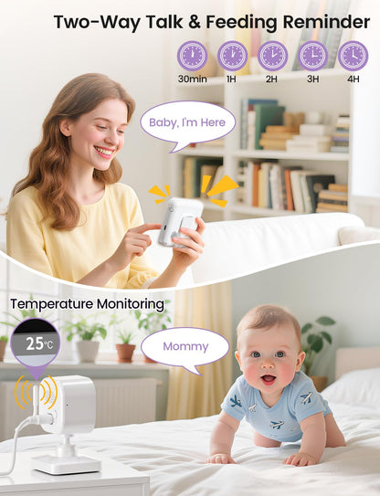 BURNNOVE baby monitor with camera, audio, night vision, 2.8" screen, 2-way talk, temperature sensor, lullabies, and long-range.