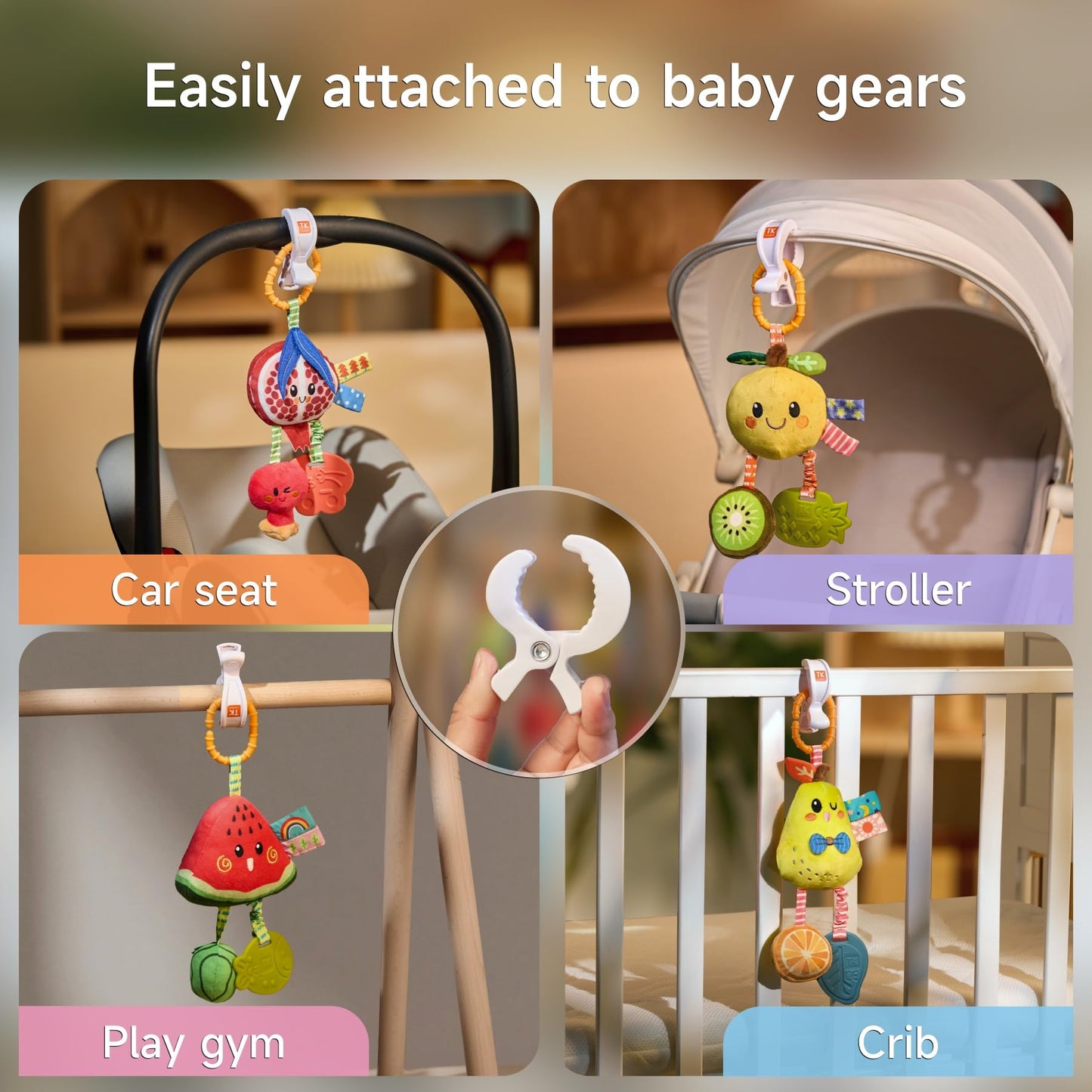 TUMAMA Baby Pram Hanging Rattle Toys set with plush lemon rattles, squeaky sound, and teethers for newborns, car seats, strollers, and cribs