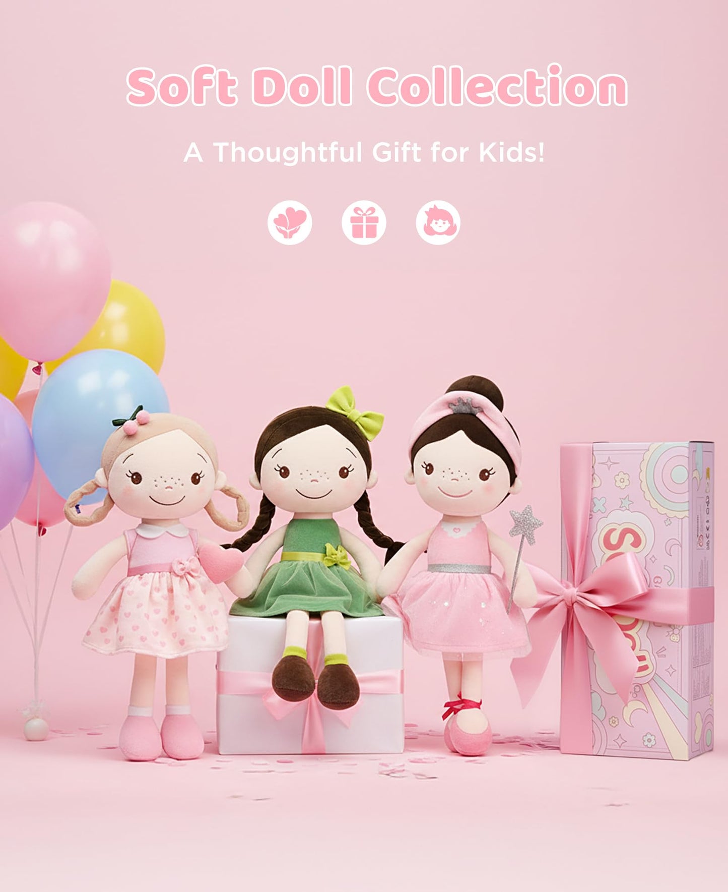 GAGAKU Soft Baby Doll Toys (16'') for Girls, My First Baby Rag Dolls for +3 Year Old Girl Birthday Gift Plush Doll Toys Machine Washable Baby Doll for Toddler Kids Infants (16-inch Cherry Girl)