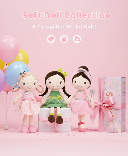 GAGAKU Soft Baby Doll Toys (16'') for Girls, My First Baby Rag Dolls for +3 Year Old Girl Birthday Gift Plush Doll Toys Machine Washable Baby Doll for Toddler Kids Infants (16-inch Cherry Girl)